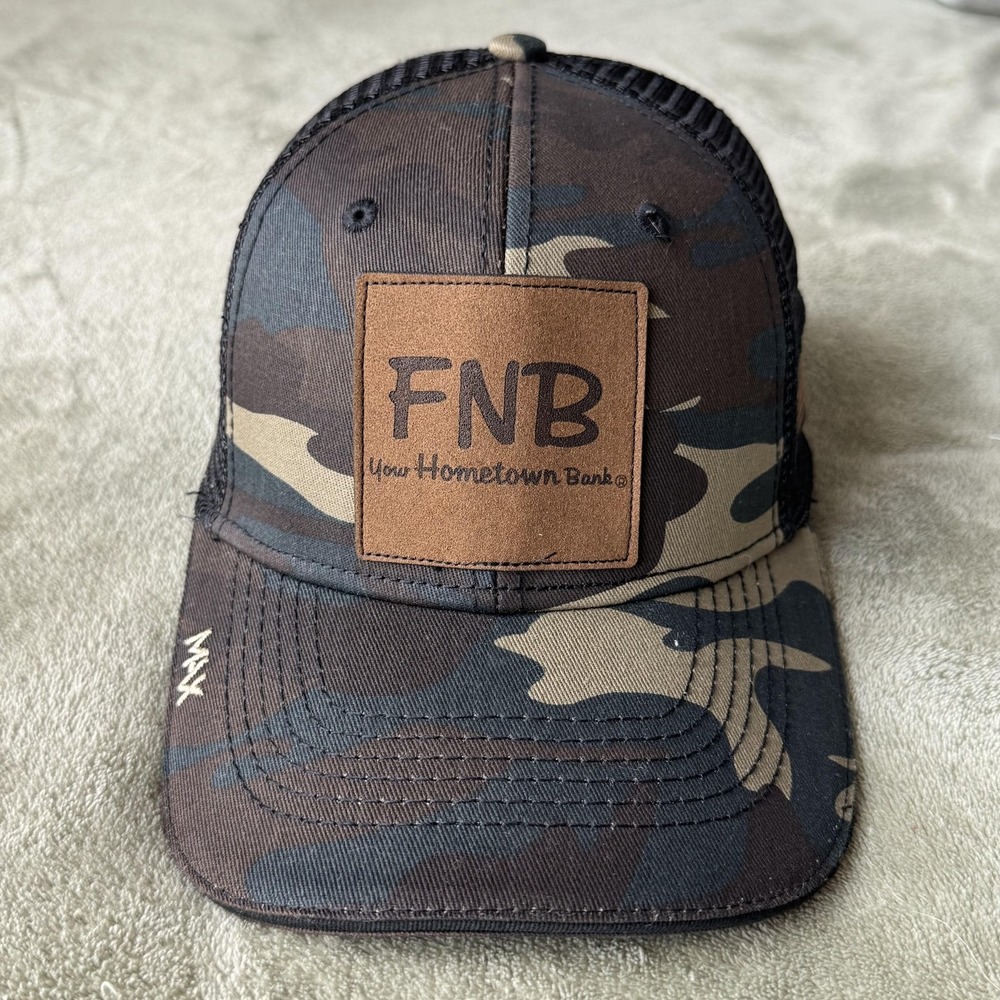 FNB Hat Cap Snap Back Mens One Size Green Camo Flag Bank MAX Trucker Patriotic
